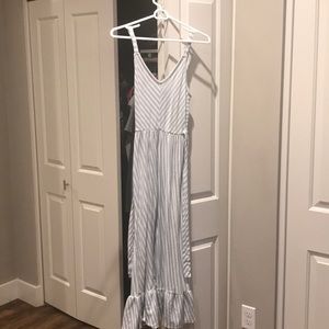 Flowy blue and white striped summer sun dress